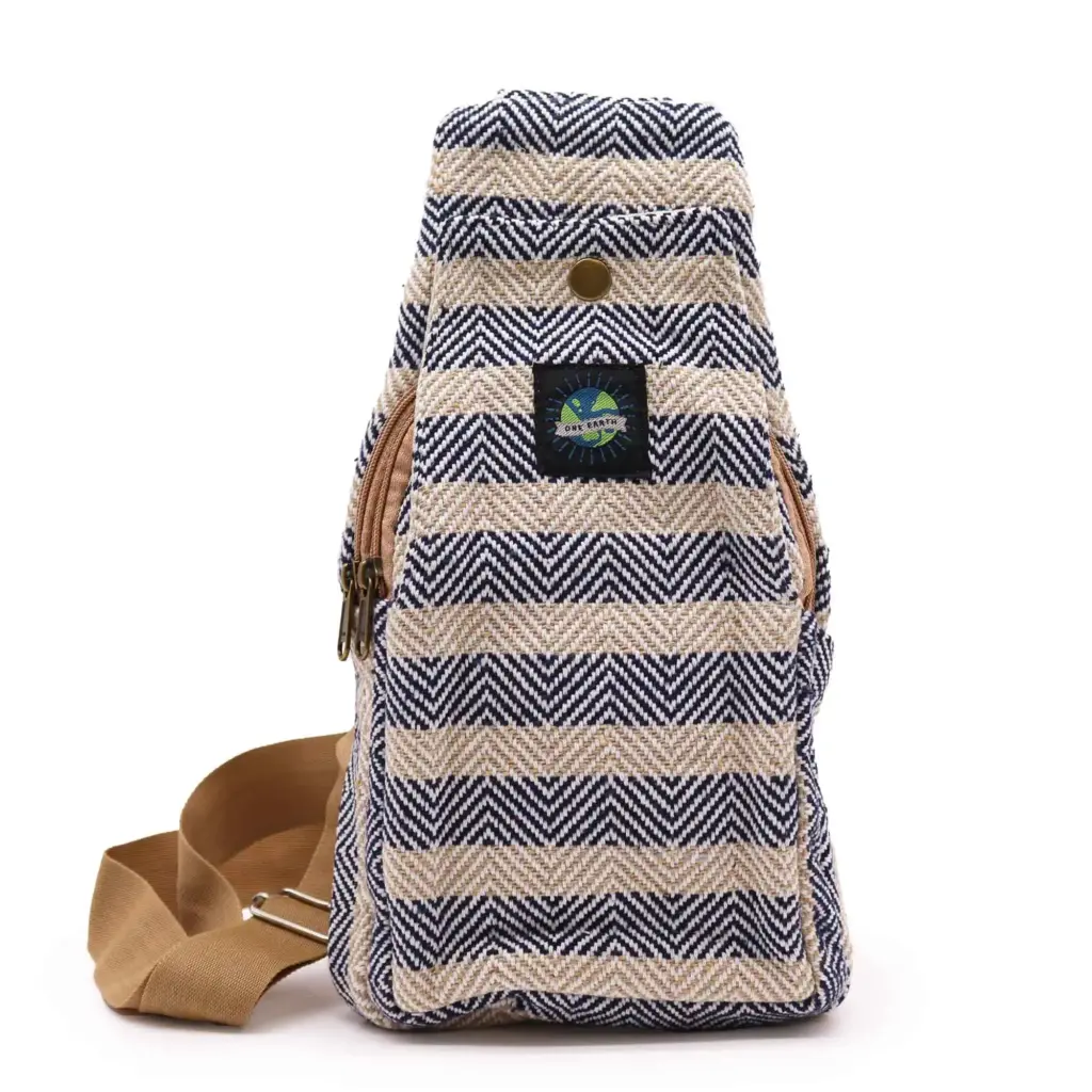 Body Cross Bag Natural Cotton – Tan & Navy | www.artisangoods.co.uk