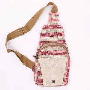 Body Cross Bag Natural Cotton – Tan & Pink | www.artisangoods.co.uk 2