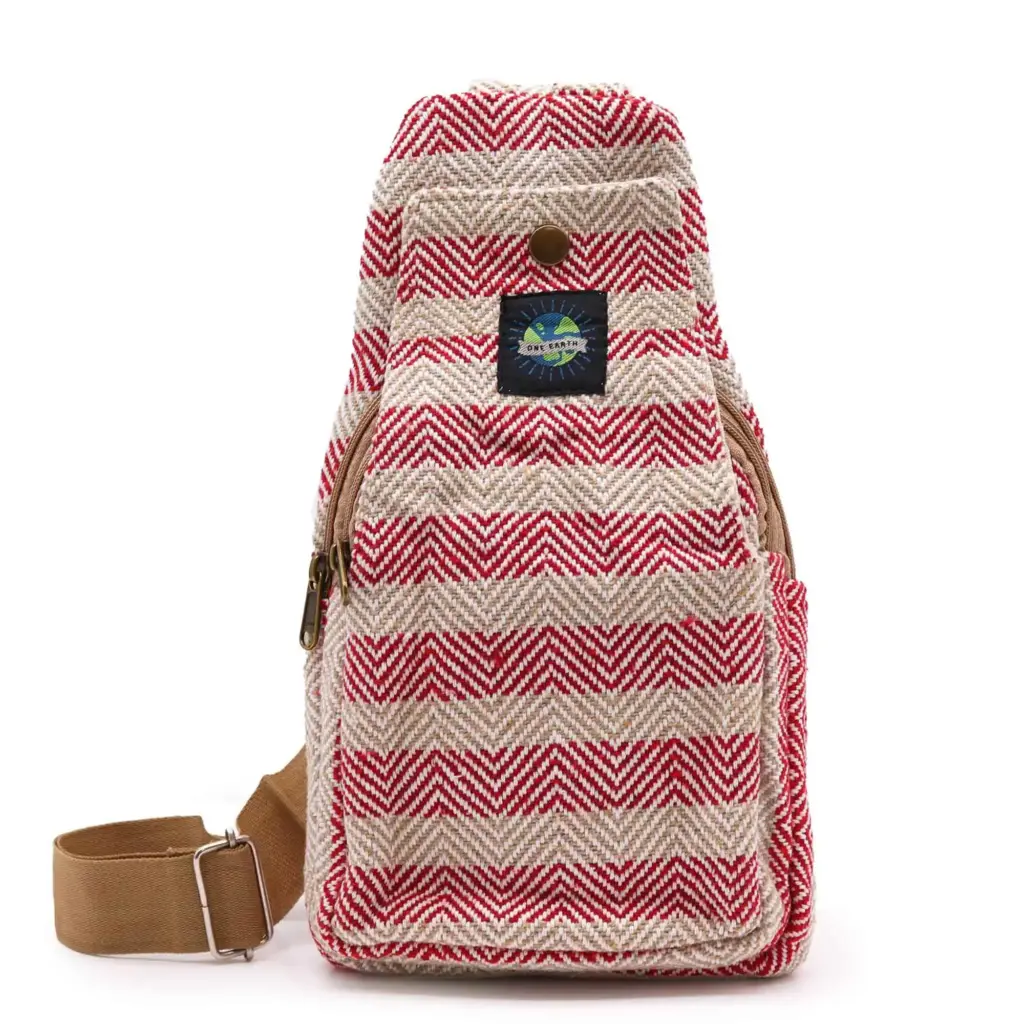 Body Cross Bag Natural Cotton – Tan & Pink | www.artisangoods.co.uk