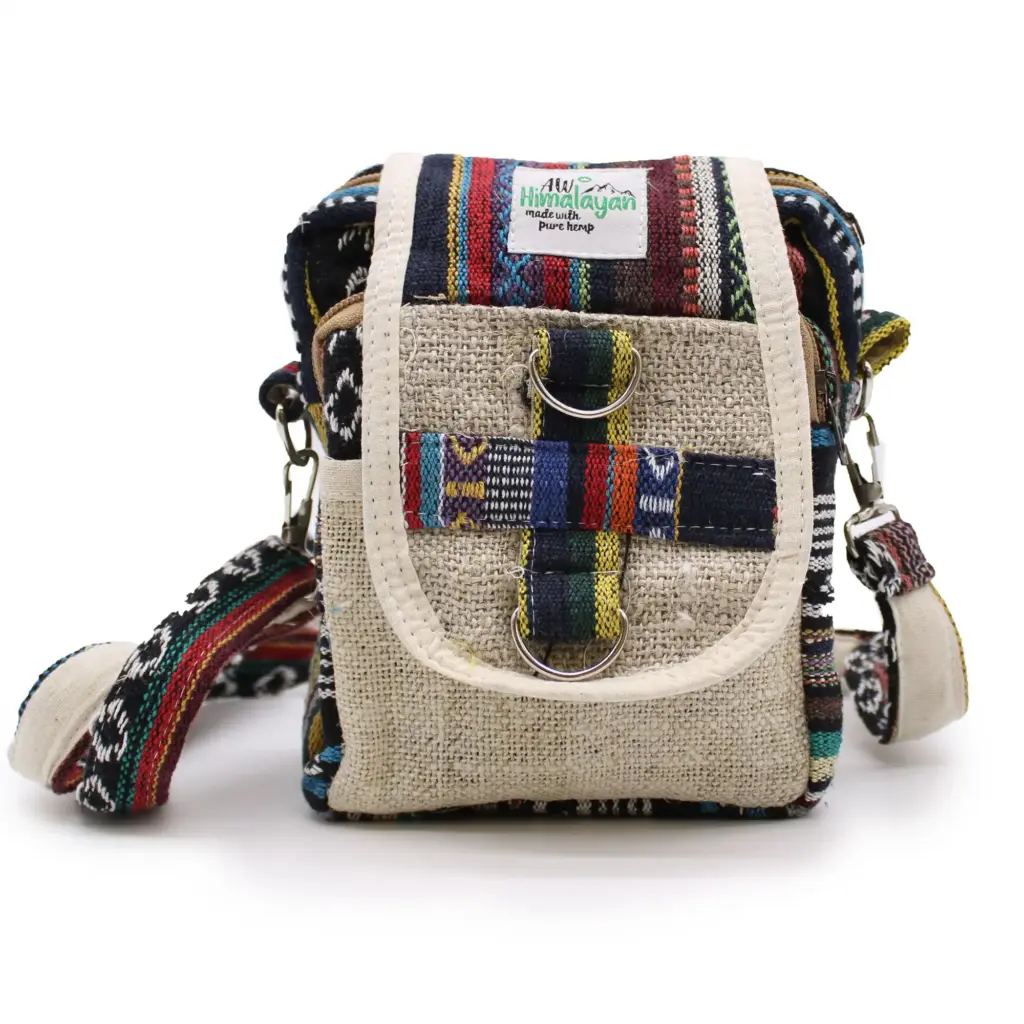 Body-Cross Natural Hemp & Jhari Travel Bag | www.artisangoods.co.uk