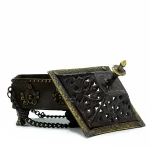 Brass Tibetan Burner – Eight Symbols Square Hanging Pot | www.artisangoods.co.uk 3