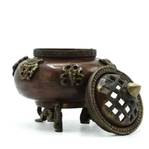 Brass Tibetan Incense Burner – Six Symbols Standing Pot | www.artisangoods.co.uk 2