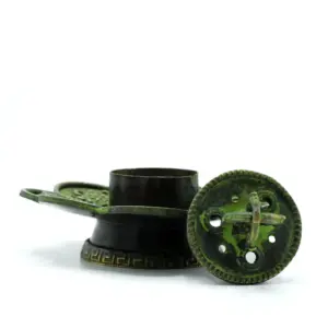 Brass Verdigris Tibetan Cone & Incense Holder – Eight Symbols | www.artisangoods.co.uk 2