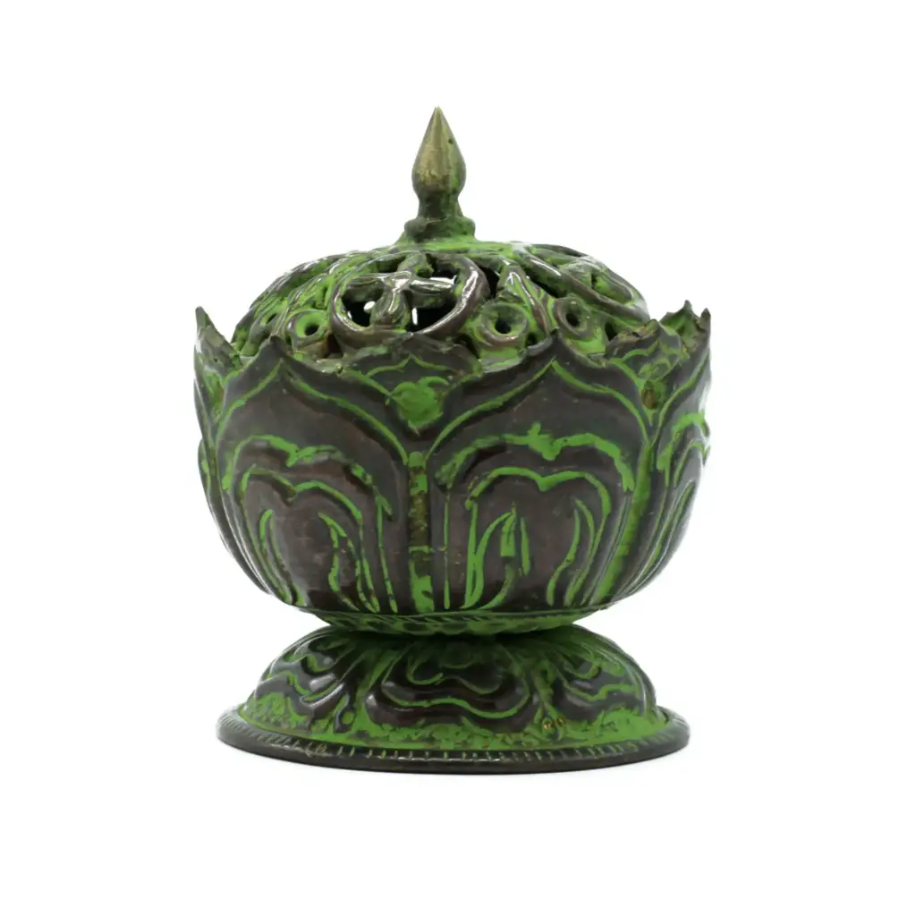 Brass Verdigris Tibetan Incense Burner – Small Lotus | www.artisangoods.co.uk