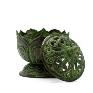 Brass Verdigris Tibetan Incense Burner – Small Lotus | www.artisangoods.co.uk 2