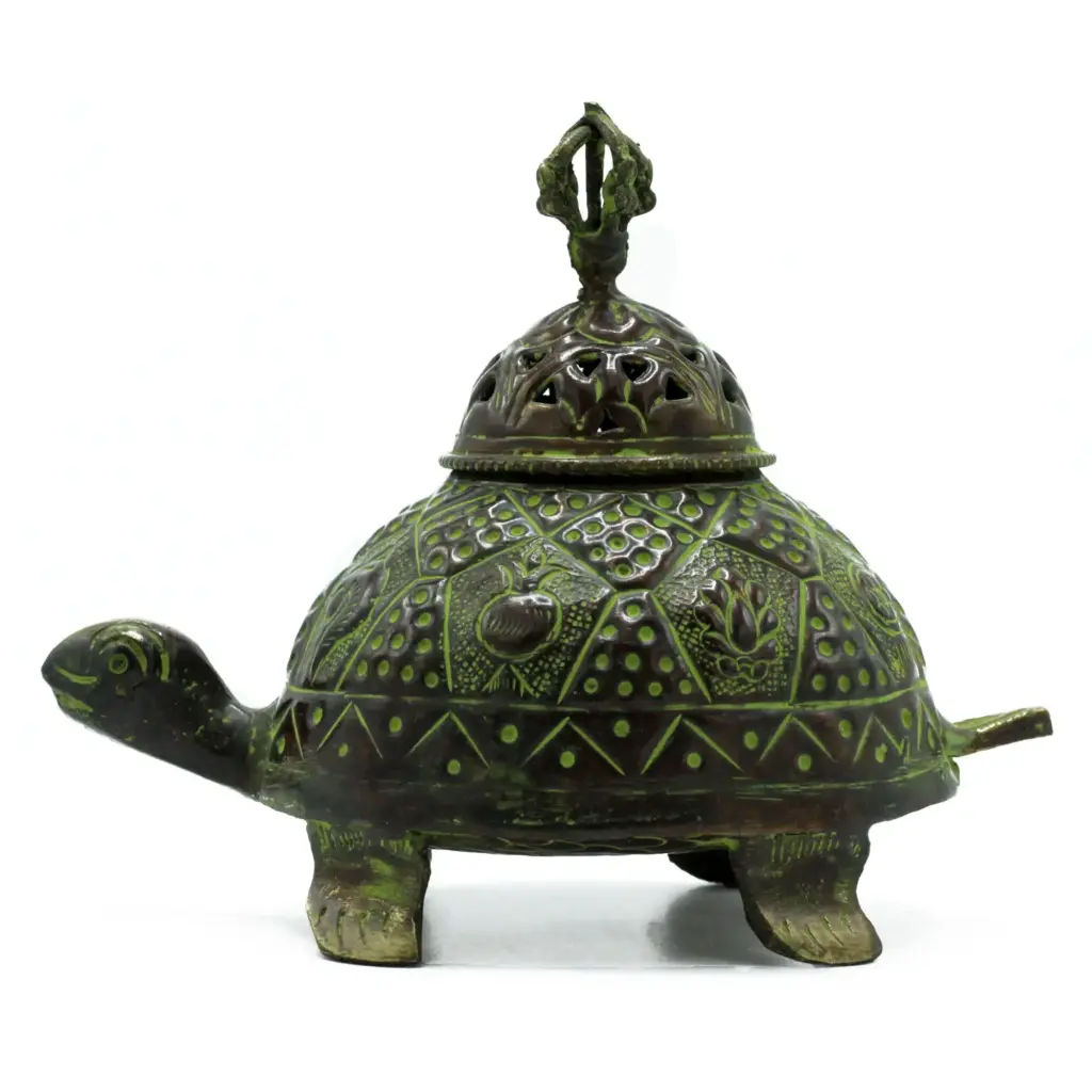 Brass Verdigris Tibetan Turtle Incense Holder – Lrg | www.artisangoods.co.uk