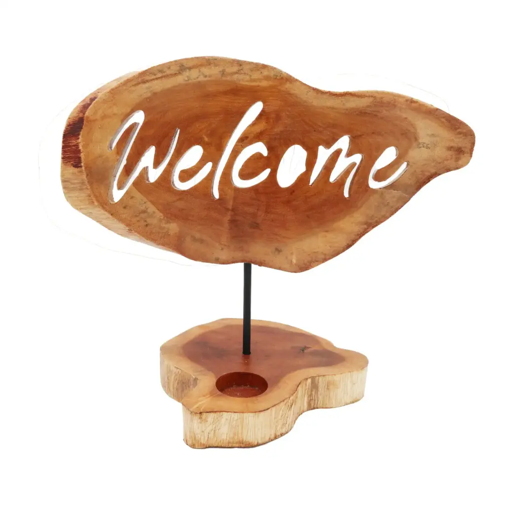 Candle Holder Sign – Welcome | www.artisangoods.co.uk