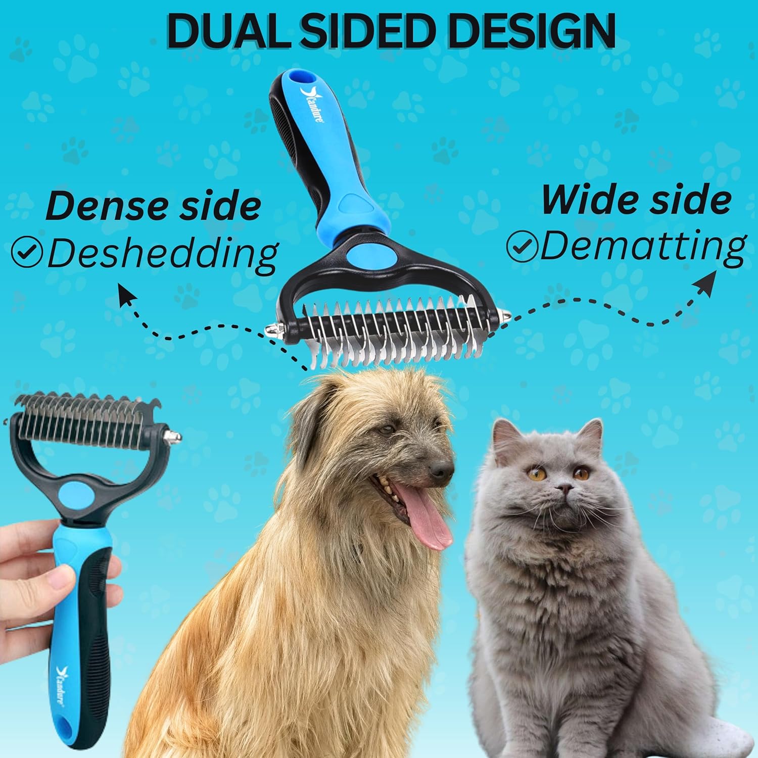 Candure Dematting Comb for Dogs and Cats Blue 17+9 Double-Sided
