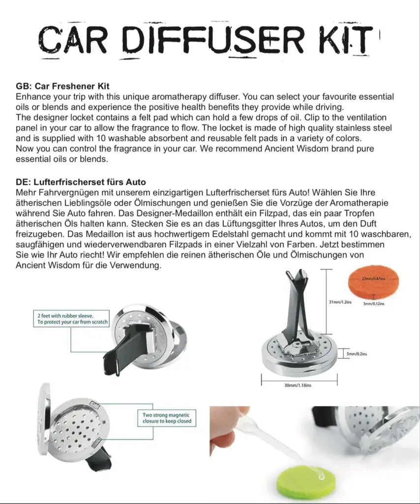 Car Diffuser Kit – Hamsa – 30mm | www.artisangoods.co.uk 2