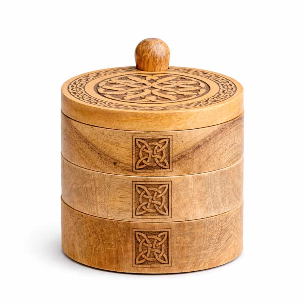 Celtic Carved 3 Tier Revolving Box | www.artisangoods.co.uk 2