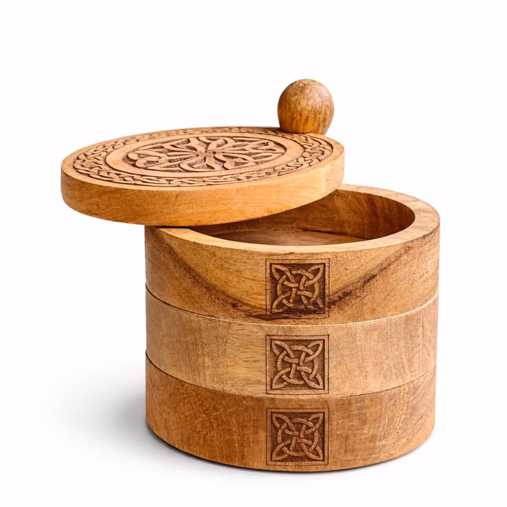 Celtic Carved 3 Tier Revolving Box | www.artisangoods.co.uk 3