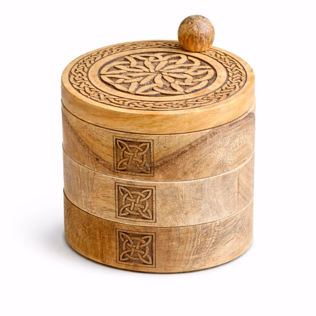 Celtic Carved 3 Tier Revolving Box | www.artisangoods.co.uk
