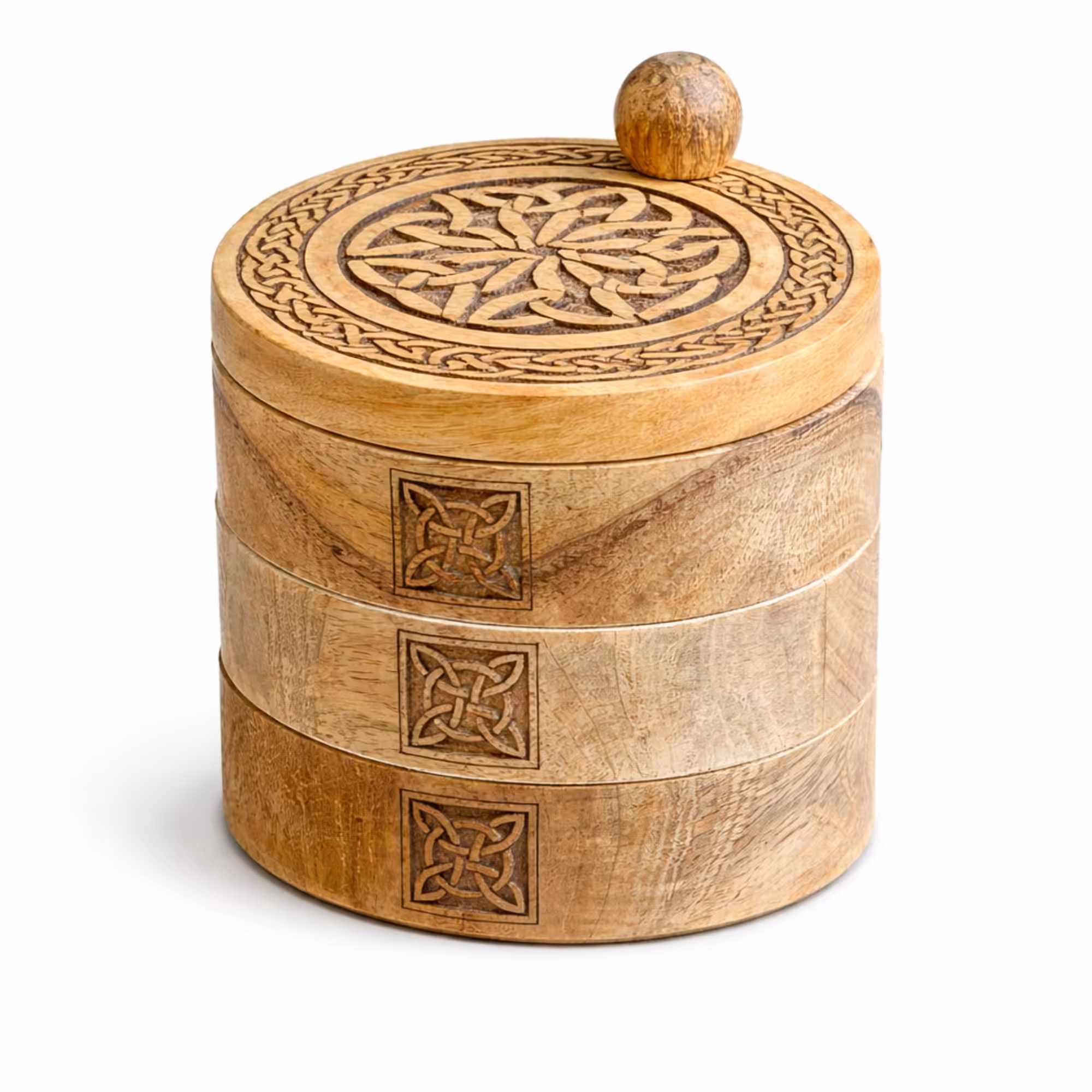Celtic Carved 3 Tier Revolving Box | www.artisangoods.co.uk 3 Celtic Carved 3 Tier Revolving Box - Image 2