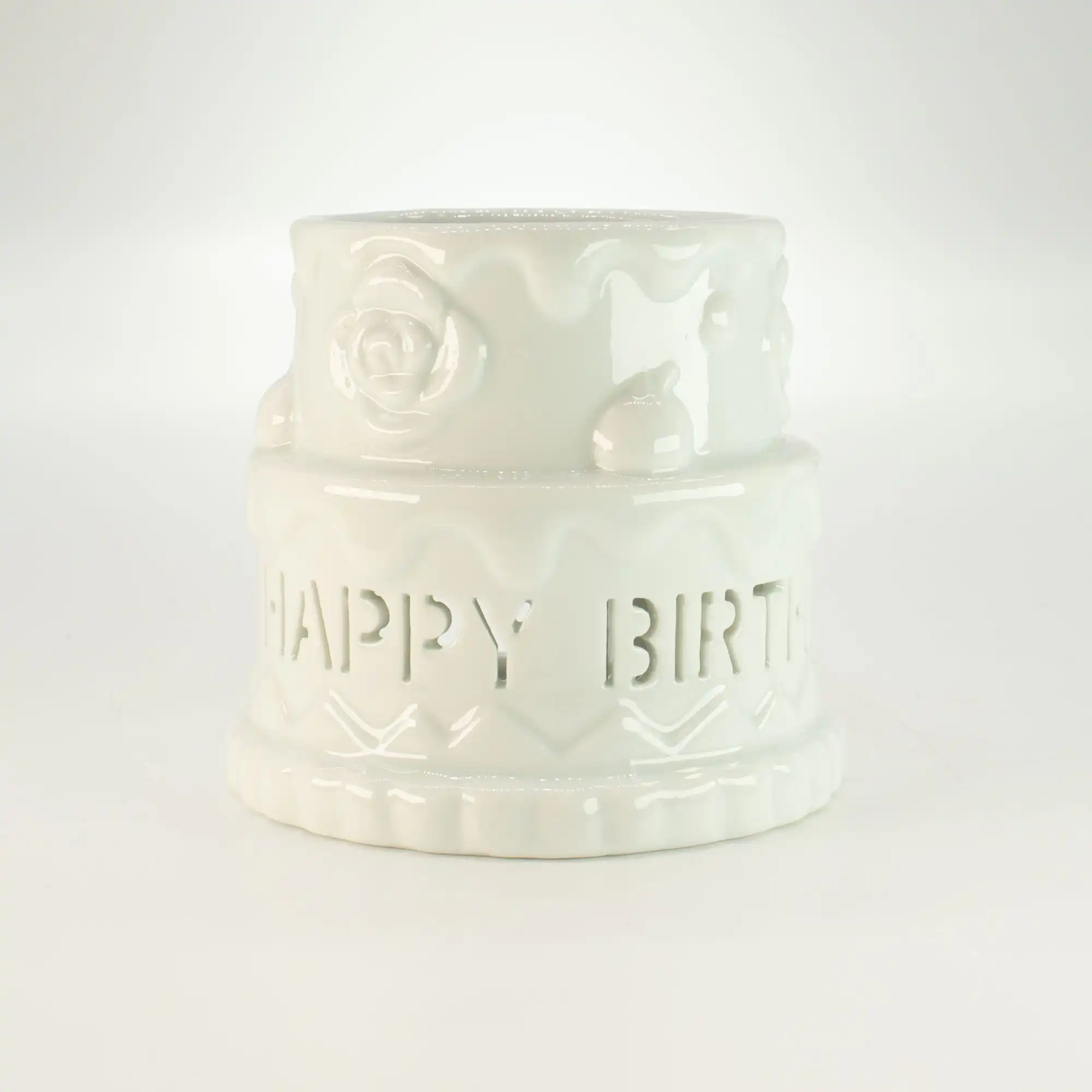 Ceramic Cake Oil Burner - HAPPY BIRTHDAY - White