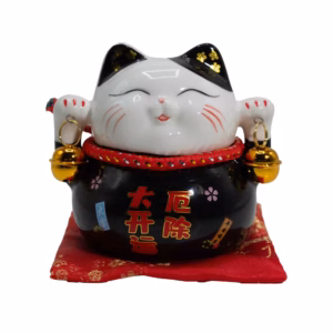 Ceramic Money Cat Bank – Black on Cushion | www.artisangoods.co.uk 2