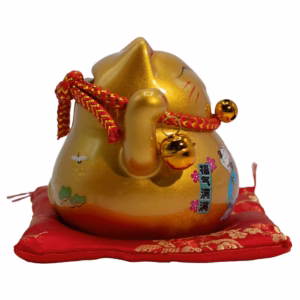 Ceramic Money Cat Bank – Gold on Cushion | www.artisangoods.co.uk 2
