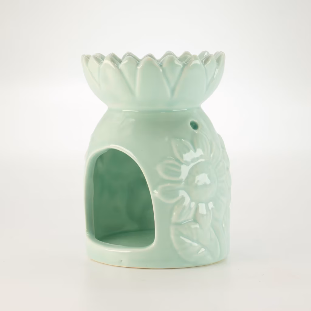 Ceramic Sunflower Oil Burner – Pastel Green | www.artisangoods.co.uk