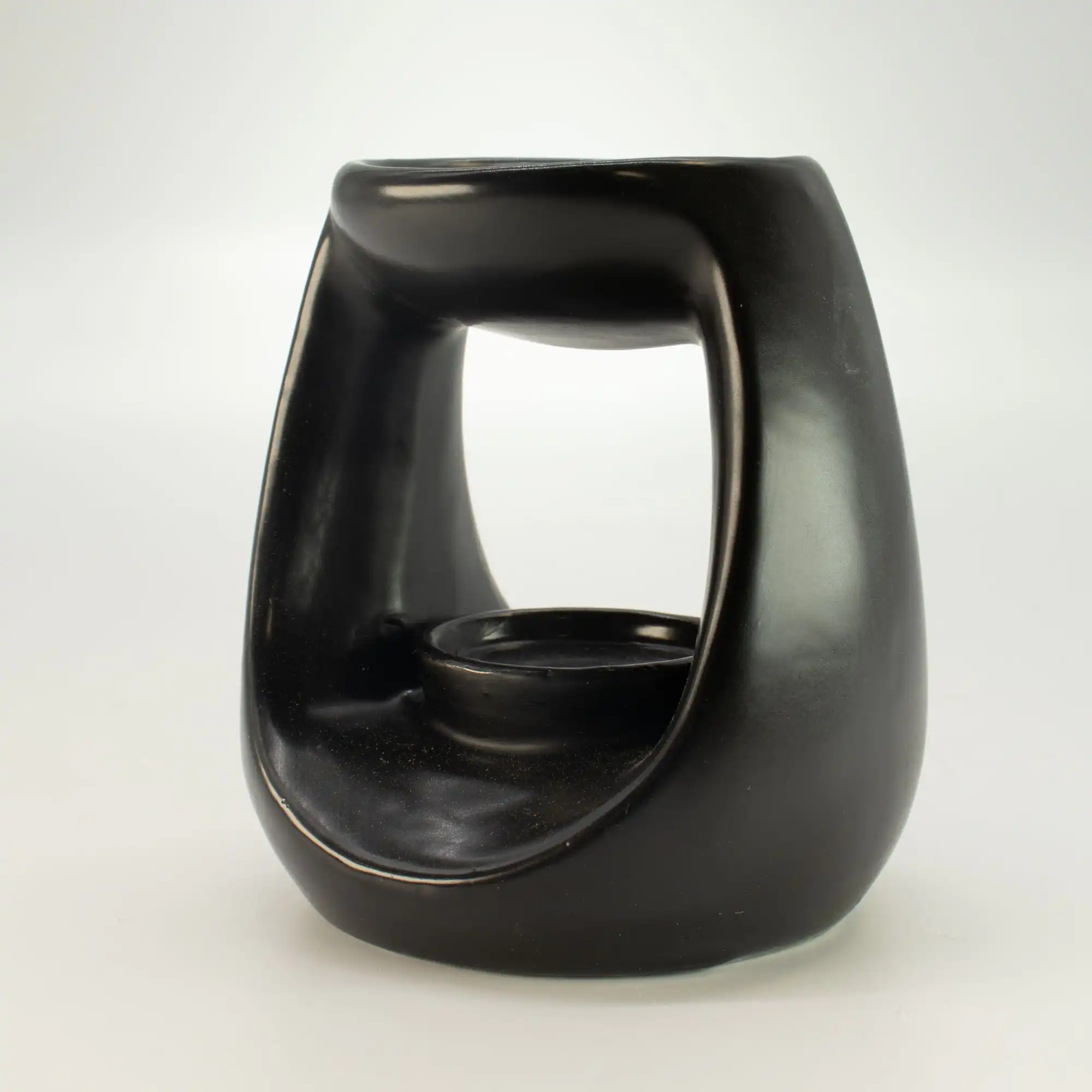 Ceramic Zen Oil Burner - Large Oval Pebble  - Matt Black