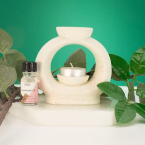 Ceramic Zen Oil Burner – Large Oval Pebble  – Speckled Off-White | www.artisangoods.co.uk 2