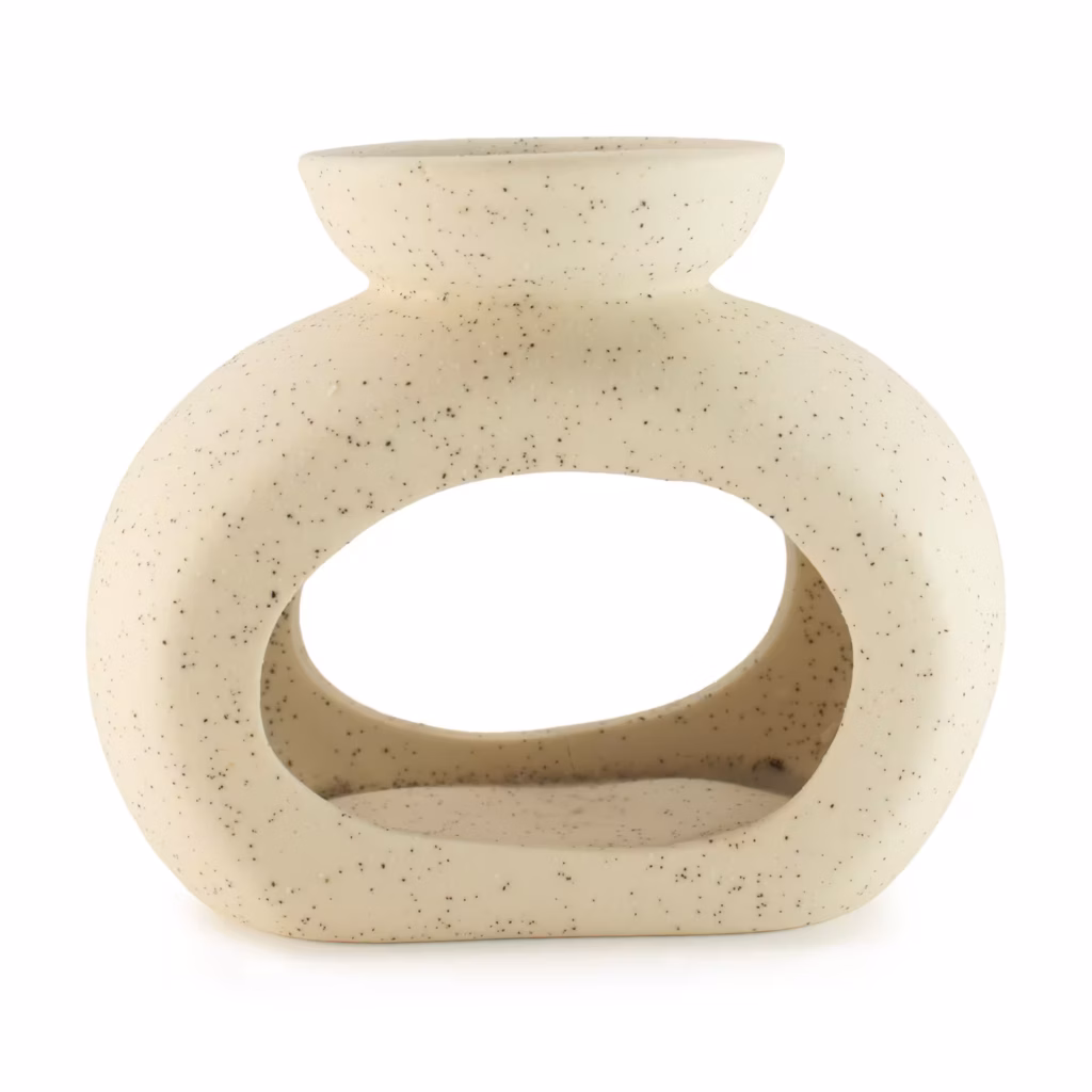 Ceramic Zen Oil Burner – Oval Pebble – Speckled Off-White | www.artisangoods.co.uk