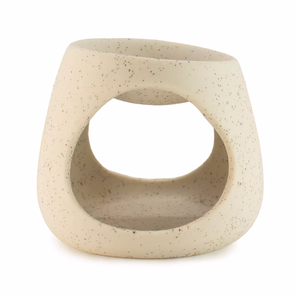 Ceramic Zen Oil Burner – Round Pebble – Speckled Off-White | www.artisangoods.co.uk