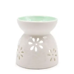 Classic White Oil Burner – Floral with Teal Well | www.artisangoods.co.uk 2