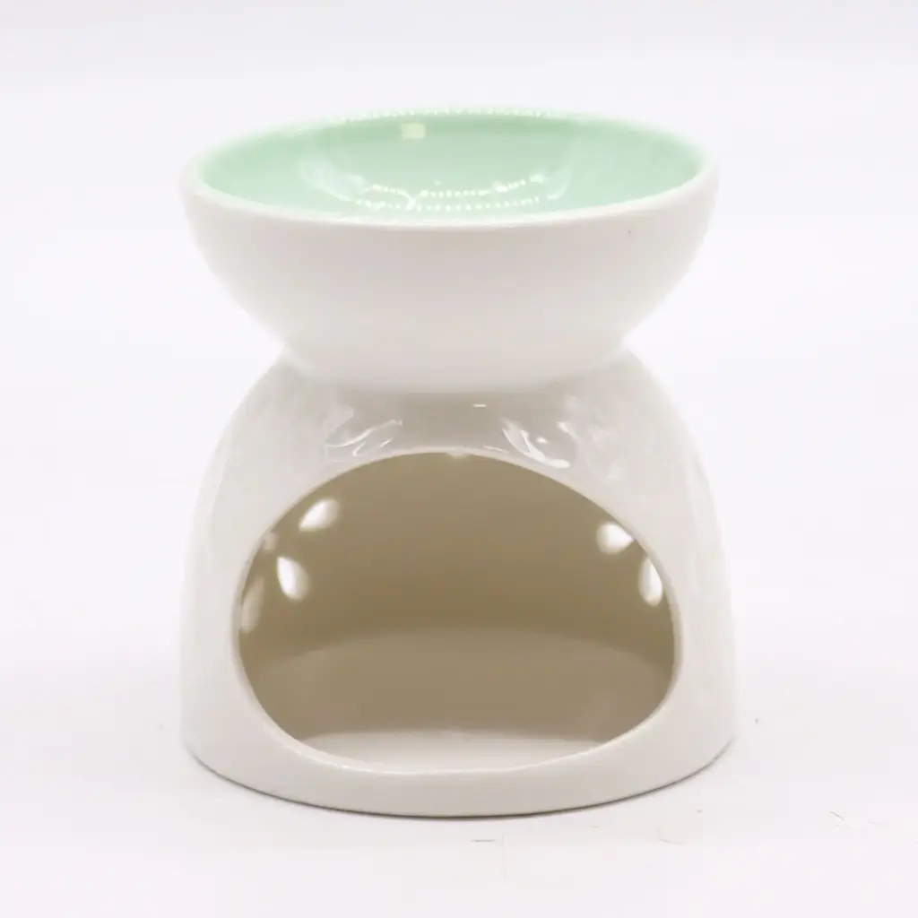 Classic White Oil Burner – Floral with Teal Well | www.artisangoods.co.uk
