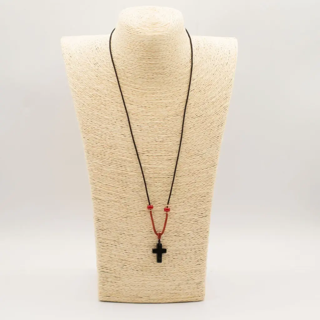 Cord Necklace Gemstone Pendant – Black Agate Cross | www.artisangoods.co.uk