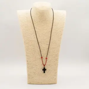 Cord Necklace Gemstone Pendant - Black Agate Cross