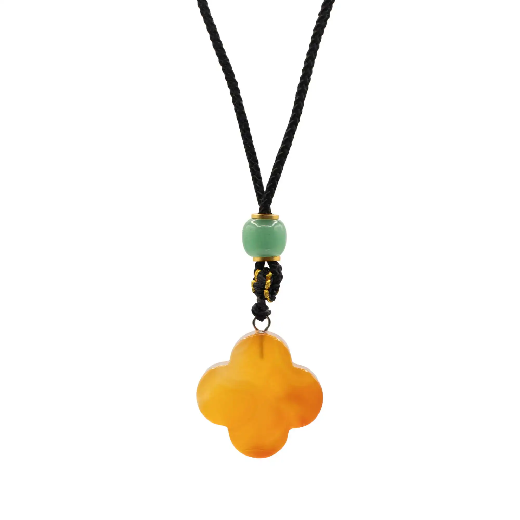 Cord Necklace Gemstone Pendant - Red Jade Clover