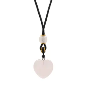 Cord Necklace Gemstone Pendant - Rose Quartz Heart