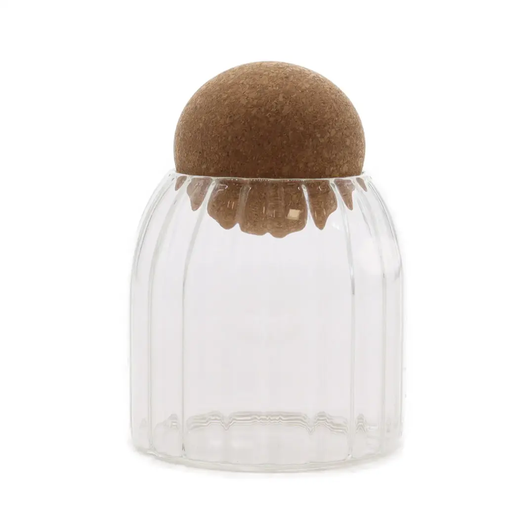 Cottage Cork-Ball Glass Jar –  Ribbed – 10cm | www.artisangoods.co.uk
