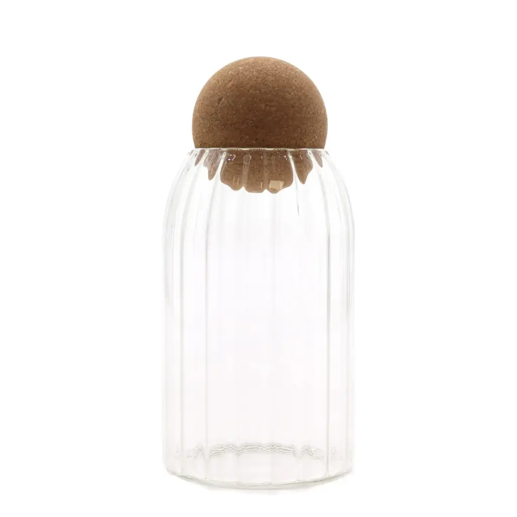 Cottage Cork-Ball Glass Jar –  Ribbed – 15cm | www.artisangoods.co.uk