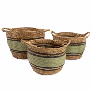 Cotton & Seagrass Large Baskets – Natural Black & Green- Set of 3 | www.artisangoods.co.uk 8