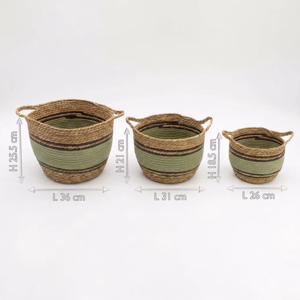 Cotton & Seagrass Large Baskets – Natural Black & Green- Set of 3 | www.artisangoods.co.uk 7 Cotton & Seagrass Large Baskets – Natural Black & Green- Set of 3 | www.artisangoods.co.uk 7