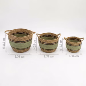 Cotton & Seagrass Large Baskets – Natural Black & Green- Set of 3 | www.artisangoods.co.uk 7