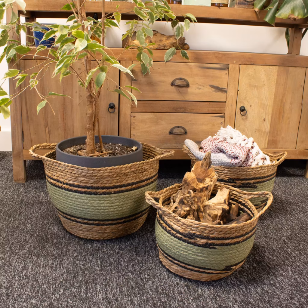 Cotton & Seagrass Large Baskets – Natural Black & Green- Set of 3 | www.artisangoods.co.uk 6 Cotton & Seagrass Large Baskets – Natural Black & Green- Set of 3 | www.artisangoods.co.uk 6