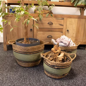 Cotton & Seagrass Large Baskets – Natural Black & Green- Set of 3 | www.artisangoods.co.uk 6