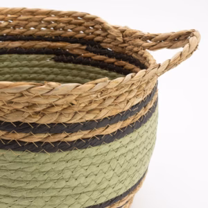 Cotton & Seagrass Large Baskets – Natural Black & Green- Set of 3 | www.artisangoods.co.uk 5