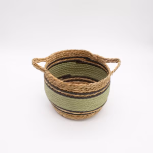 Cotton & Seagrass Large Baskets – Natural Black & Green- Set of 3 | www.artisangoods.co.uk 4
