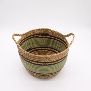 Cotton & Seagrass Large Baskets – Natural Black & Green- Set of 3 | www.artisangoods.co.uk 3