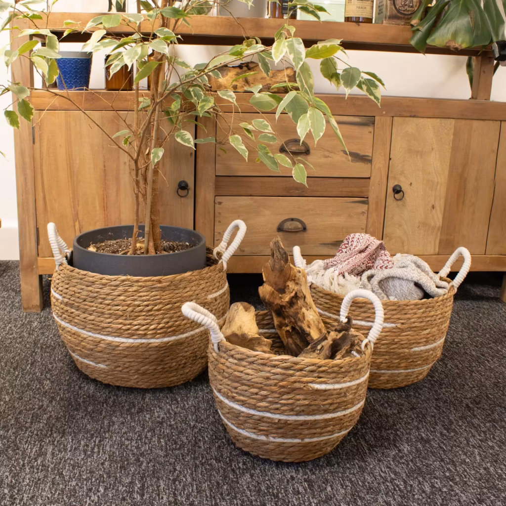 Cotton & Seagrass Large Baskets – Natural Stripes – Set of 3 | www.artisangoods.co.uk 8