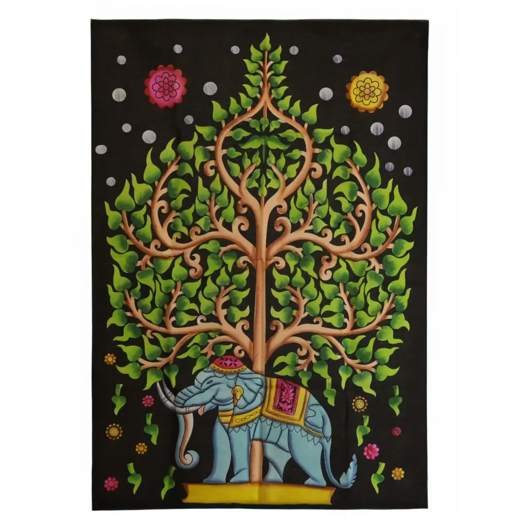 Cotton Wall Art (70x110cm) – Elephant & Tree of Life | www.artisangoods.co.uk