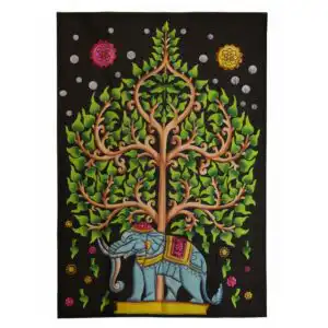 Cotton Wall Art (70x110cm) – Elephant & Tree of Life | www.artisangoods.co.uk 1