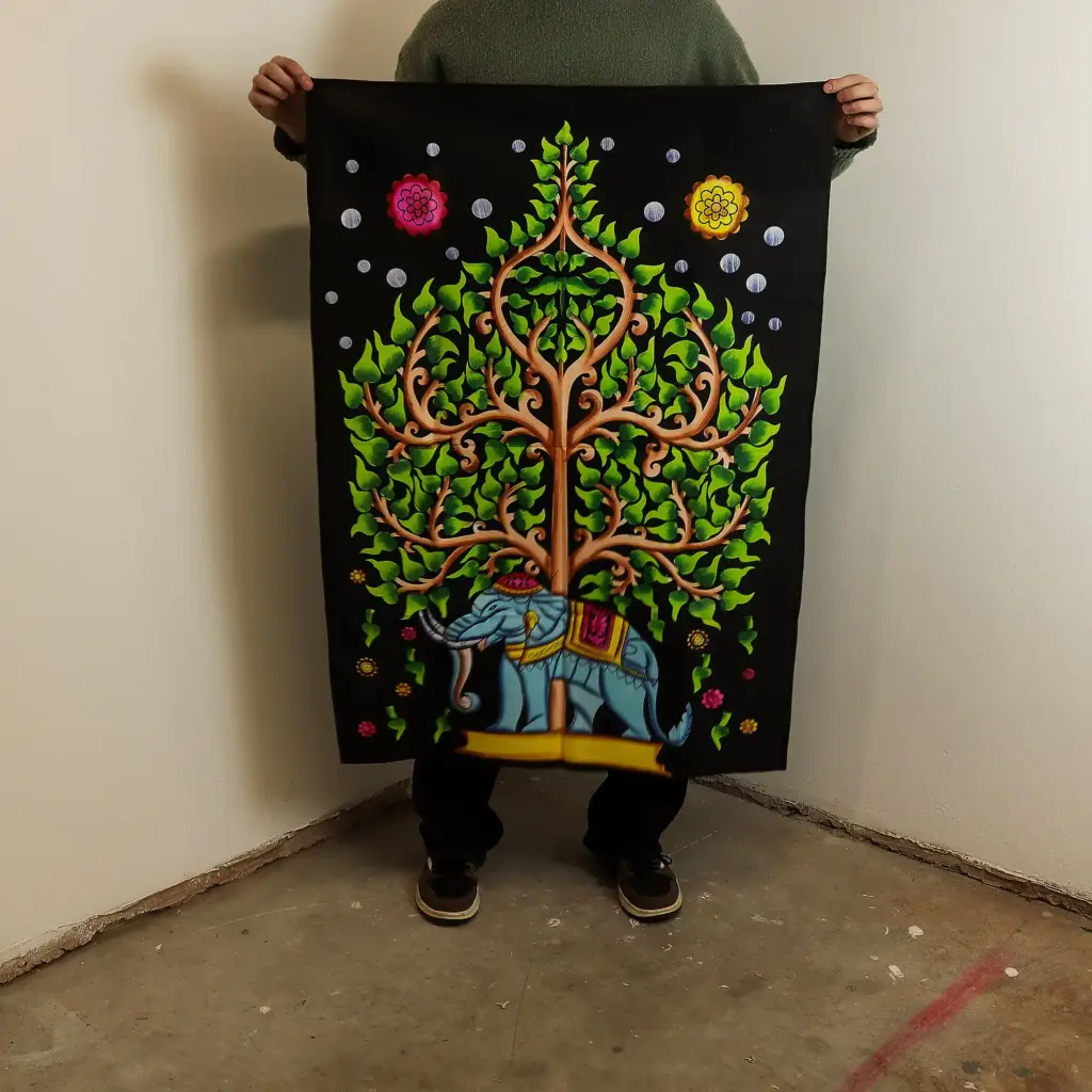 Cotton Wall Art (70x110cm) – Elephant & Tree of Life | www.artisangoods.co.uk 2