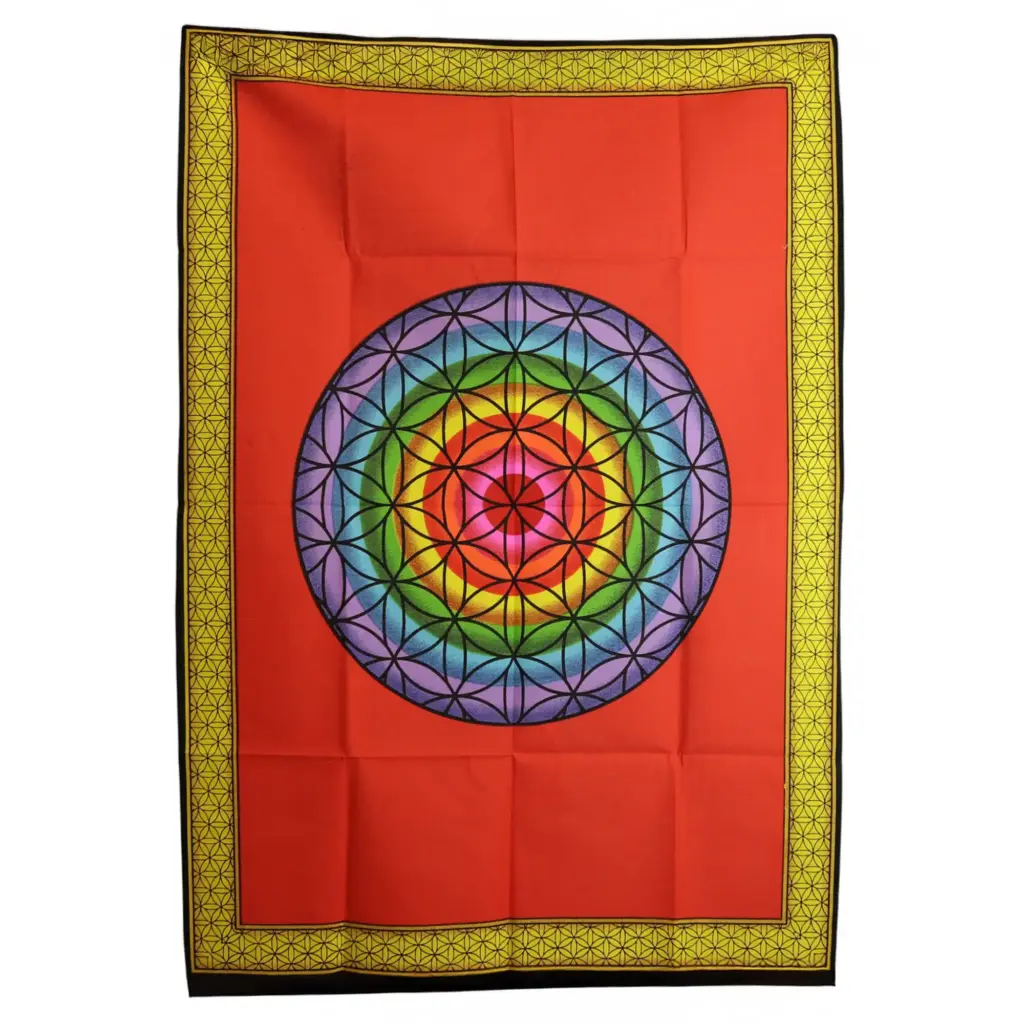 Cotton Wall Art (70x110cm) – Rainbow Flower of Life | www.artisangoods.co.uk