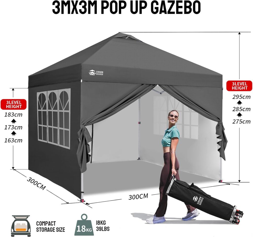 CROWN SHADES 3 m x 3 m Pop Up Gazebo with Waterproof Sides