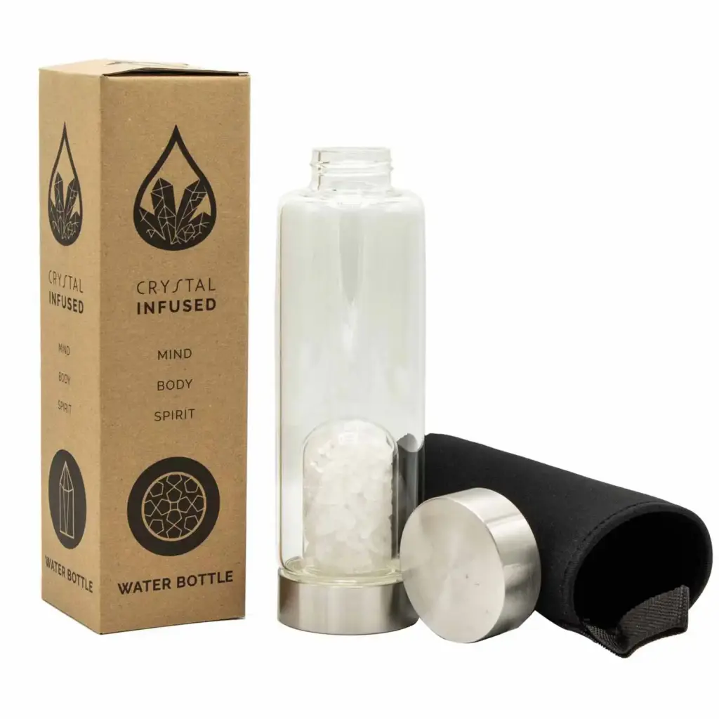 Crystal Infused Glass Water Bottle – Cleansing Clear Quartz – Chips | www.artisangoods.co.uk 3