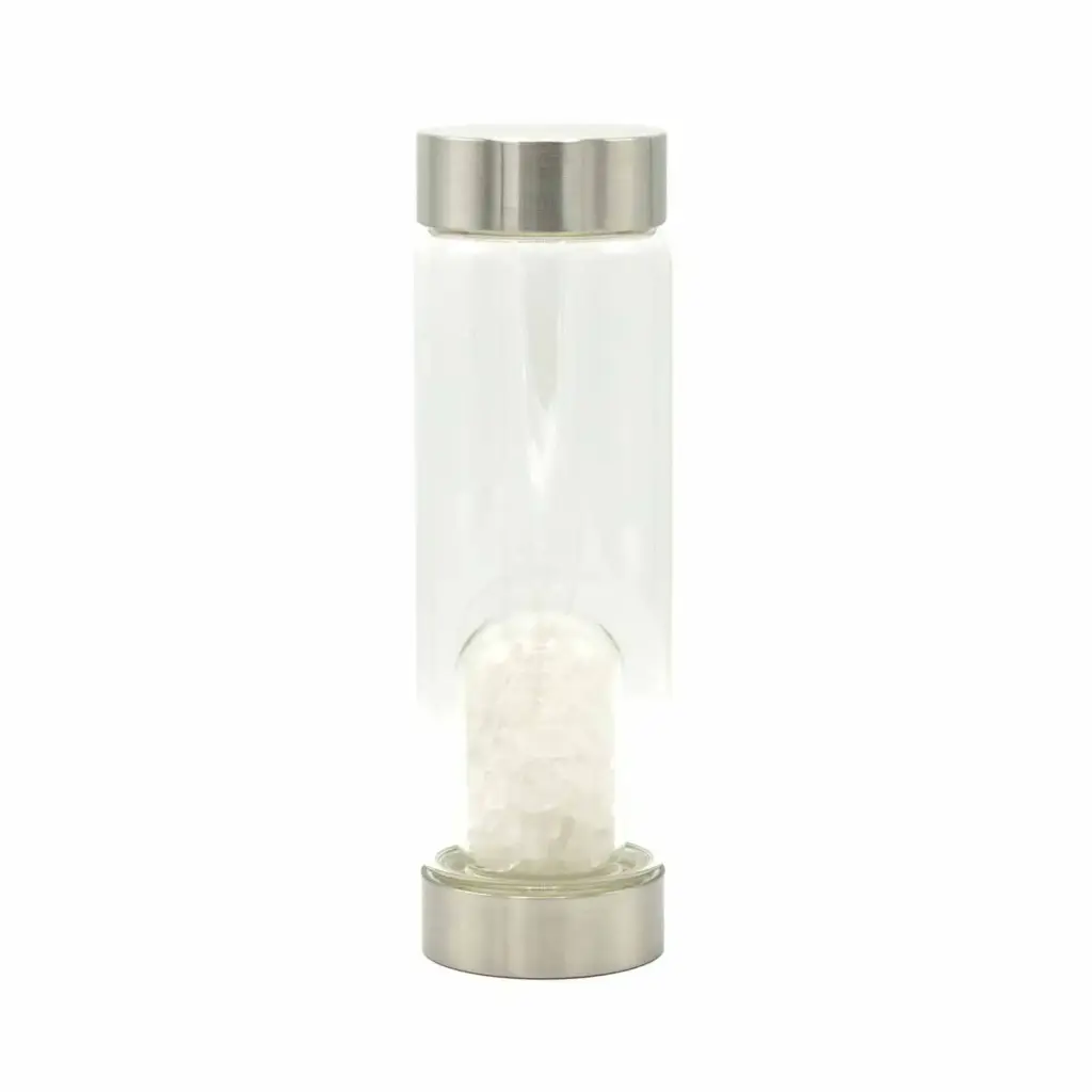 Crystal Infused Glass Water Bottle – Cleansing Clear Quartz – Chips | www.artisangoods.co.uk