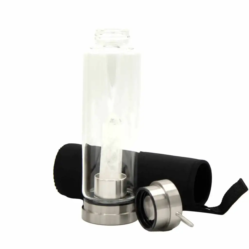 Crystal Infused Glass Water Bottle – Cleansing Clear Quartz – Obelisk | www.artisangoods.co.uk 2
